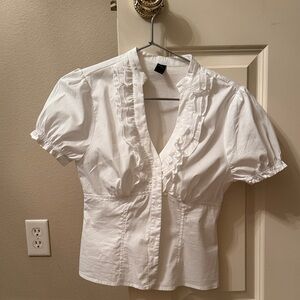 Cider White Ruffled Button Down Shirt